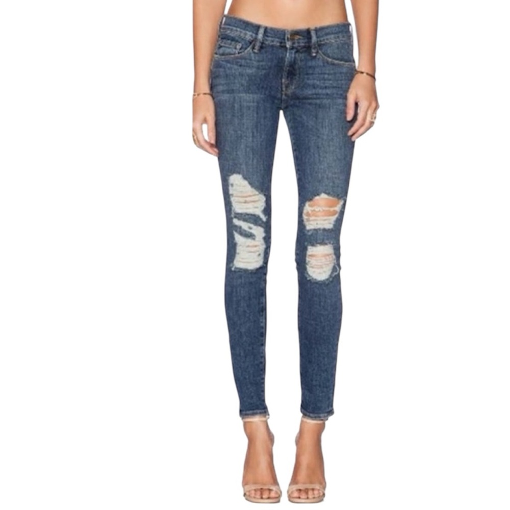 Frame Le Skinny De Jeanne Distressed Stretch Denim Jeans Park Jefferson Size 29